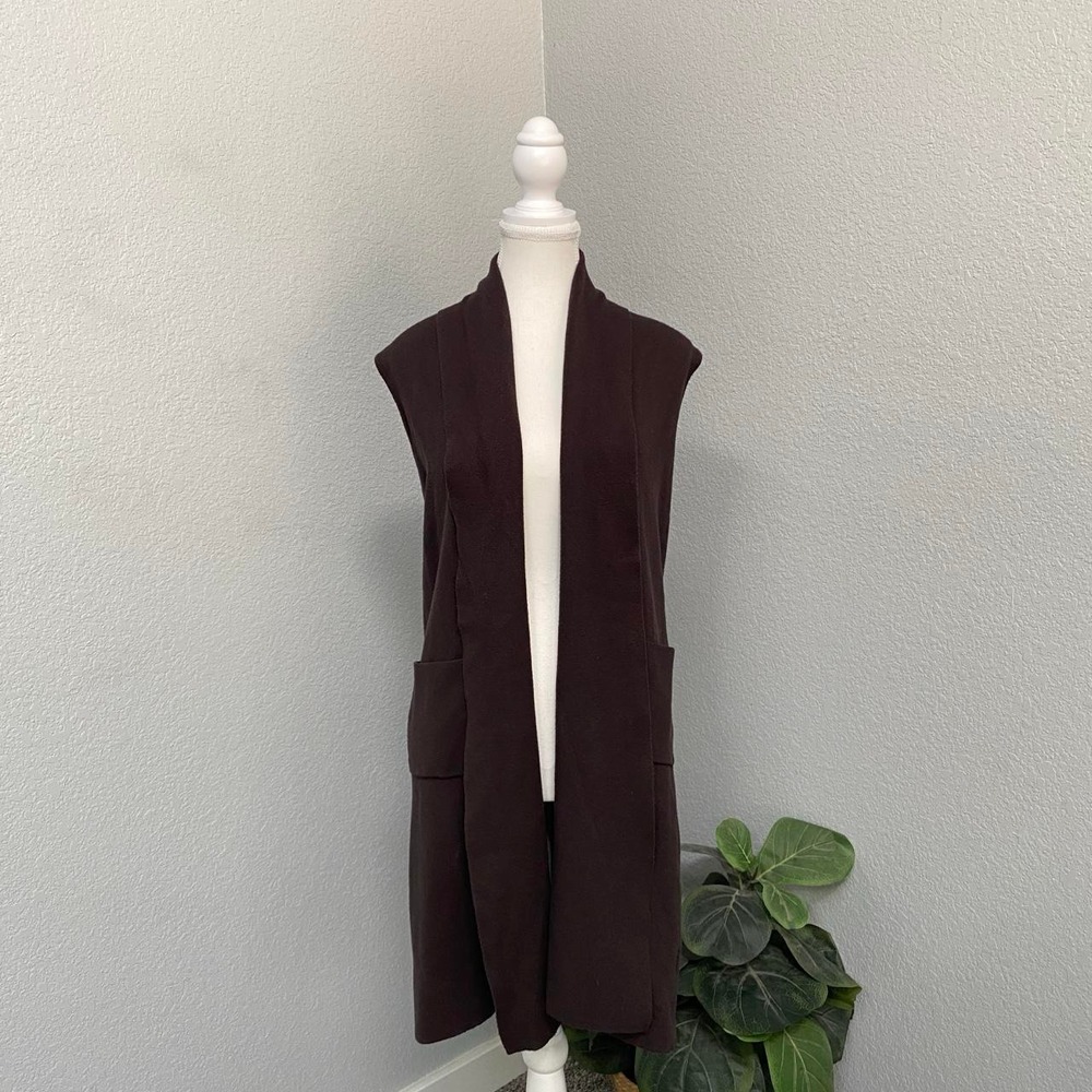 PHILOSOPHY BROWN OPEN FRONT SLEEVELESS VEST LONG CARDIGAN POCKETS VISCOSE BLEND